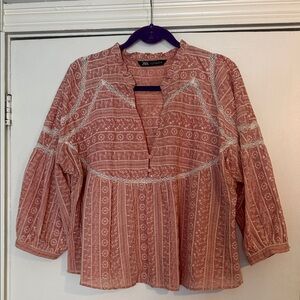 Zara Dusty Rose Printed Peasant Tunic